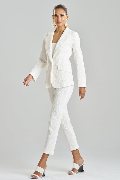 Buy Textured Cotton Jacquard Jacket in White Online White Natori