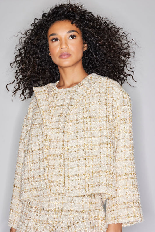 Sparkle Tweed Cropped Jacket Champagne Natori