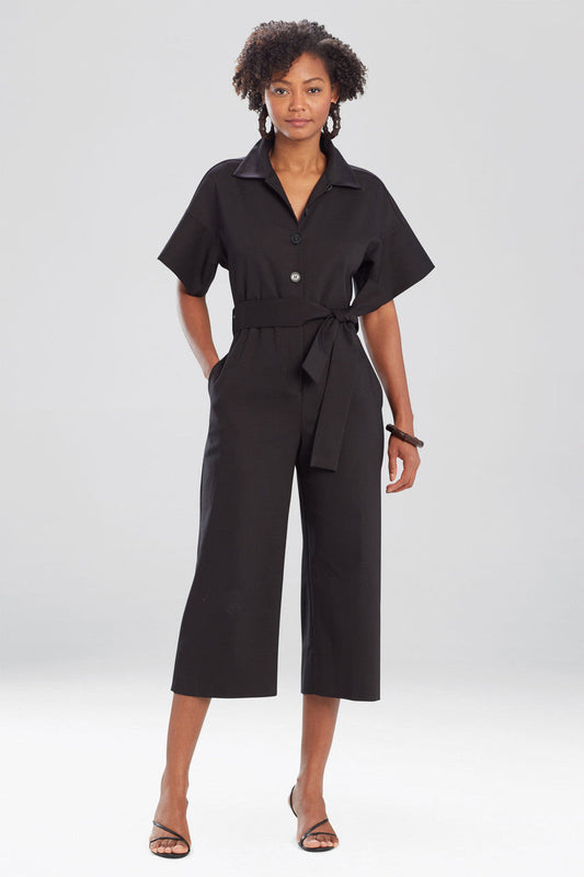 Buy Stretch Cotton Blend Crop Jumpsuit in Black Online Black Natori
