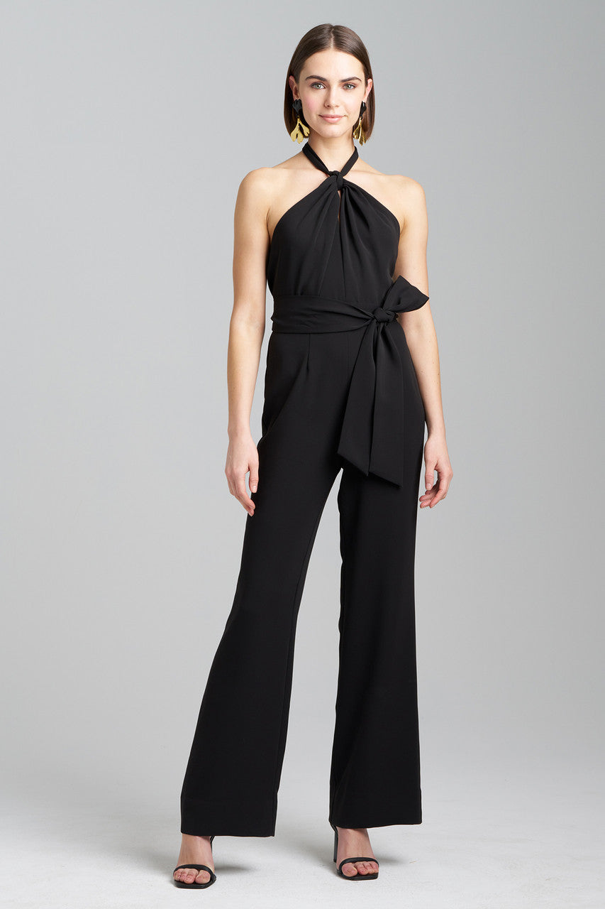 Buy Solid Crepe Halter Jumpsuit in Black Online Black Natori