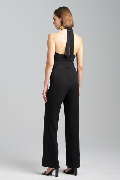 Buy Solid Crepe Halter Jumpsuit in Black Online Black Natori