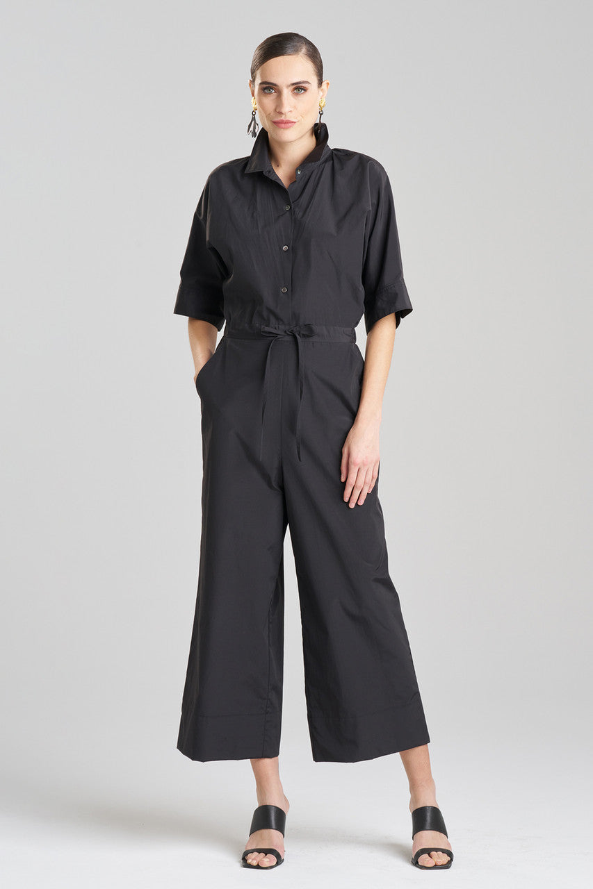 Buy Techno Poplin Jumpsuit in Black Online Black Natori