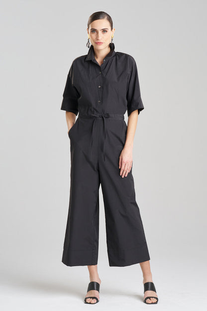 Buy Techno Poplin Jumpsuit in Black Online Black Natori