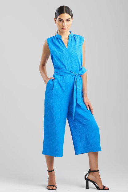 Textured Jacquard Mandarin Jumpsuit Malibu Blue Natori
