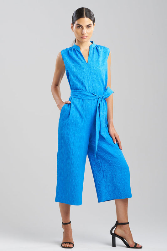 Textured Jacquard Mandarin Jumpsuit Malibu Blue Natori