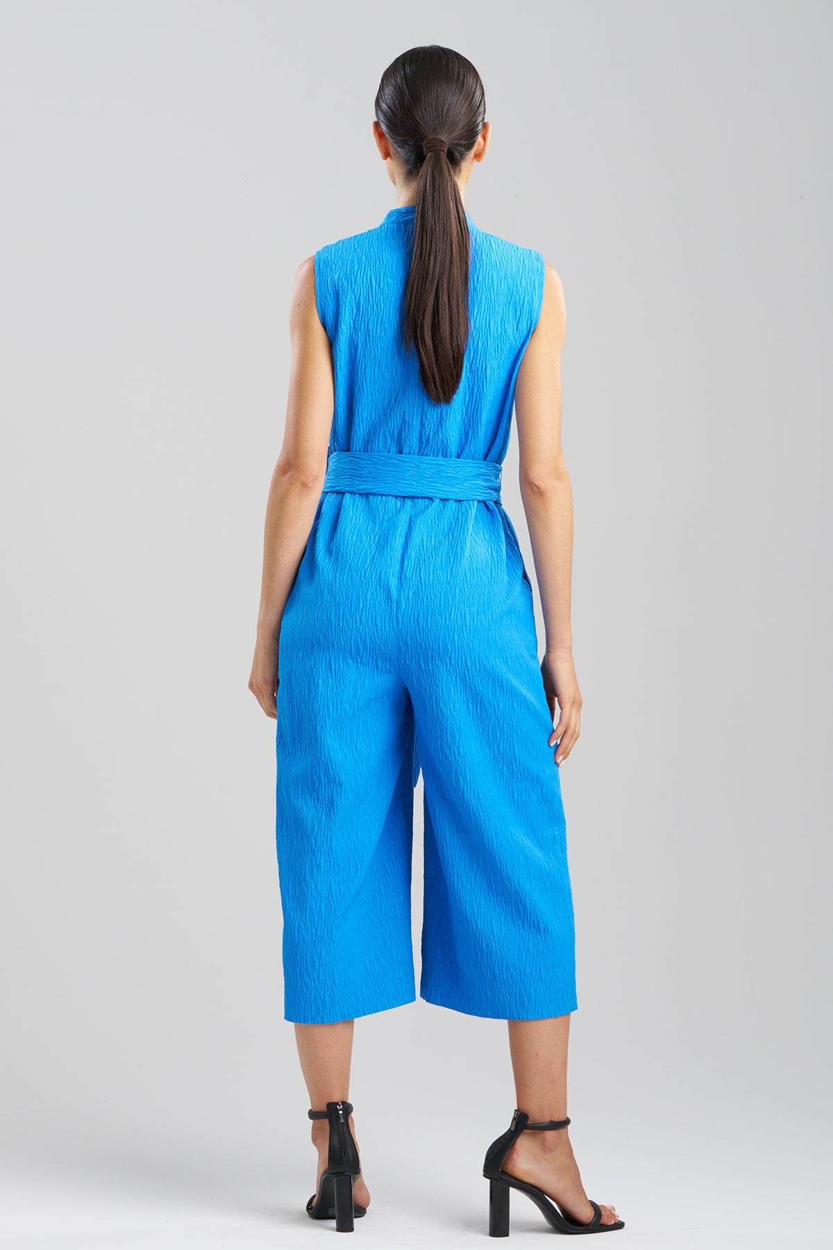 Textured Jacquard Mandarin Jumpsuit Malibu Blue Natori