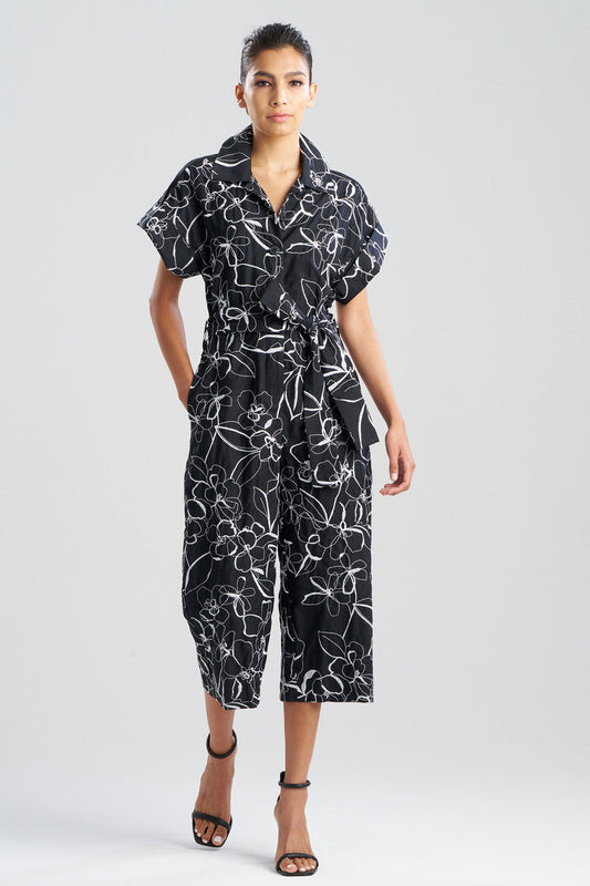 Buy Flower Stencil Embroidered Jumpsuit online Black Natori