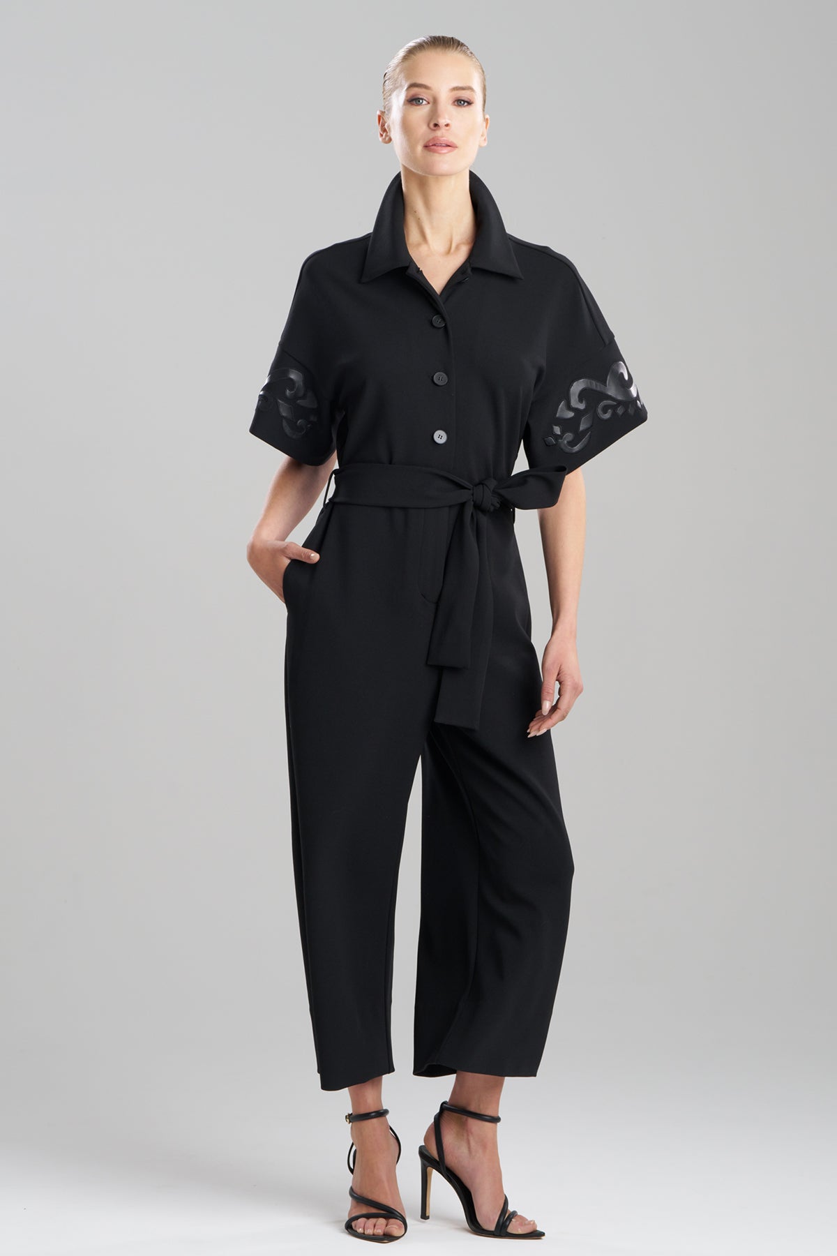 Knit Crepe Embellished Jumpsuit Black Natori