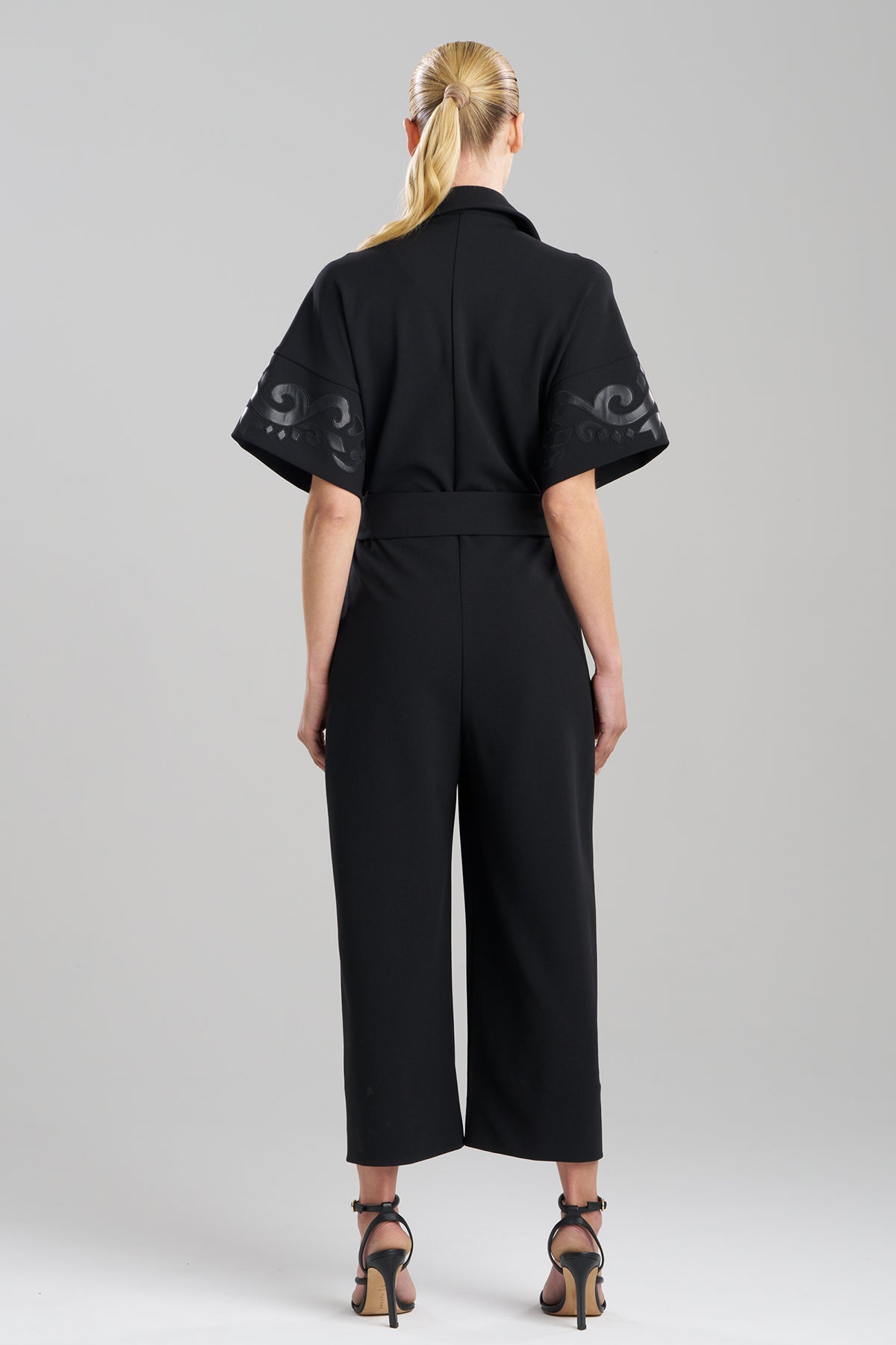 Knit Crepe Embellished Jumpsuit Black Natori