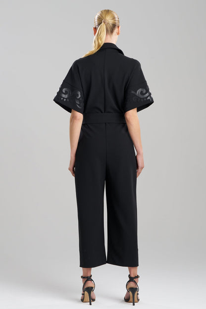 Knit Crepe Embellished Jumpsuit Black Natori