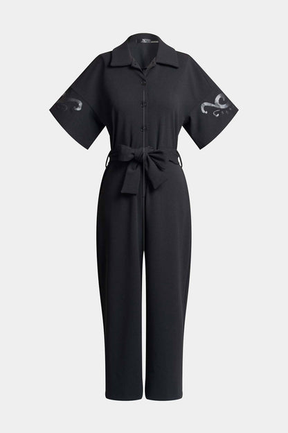 Knit Crepe Embellished Jumpsuit Black Natori