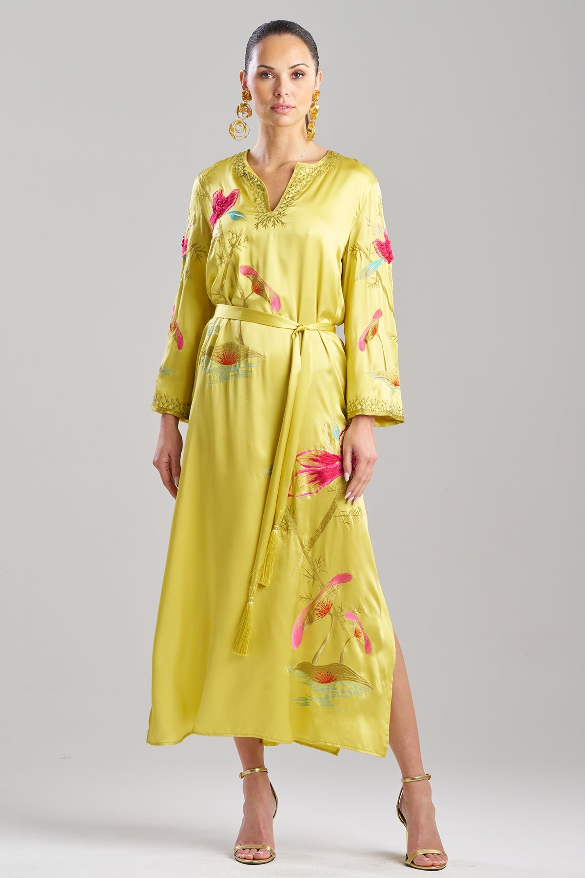 Couture Bali Embroidered Silk Caftan Citrus Natori
