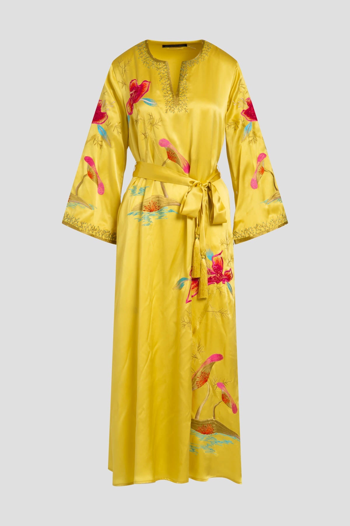 Couture Bali Embroidered Silk Caftan Citrus Natori