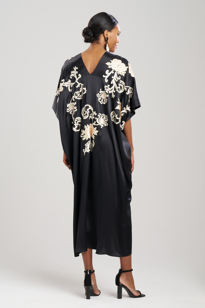 Buy Key Essentials Embroidered Floral Silk Caftan in Black Online Black Natori