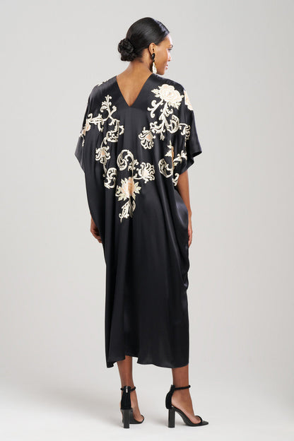 Buy Key Essentials Embroidered Floral Silk Caftan in Black Online Black Natori
