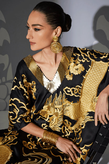 Buy Couture Embroidered Dragon Caftan in Black Online Black Natori