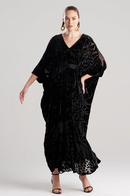 Nouveau Velvet Embellished Silk Caftan Black Natori