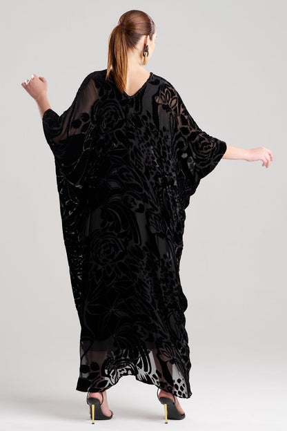 Nouveau Velvet Embellished Silk Caftan Black Natori