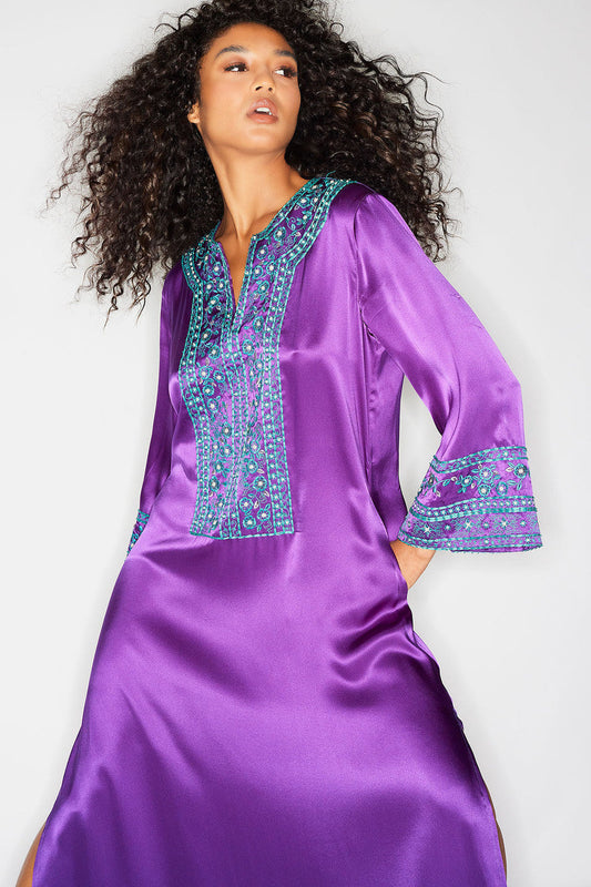 Buy Couture Ysobel Embroidered Silk Caftan in Imperial Purple Online Imperial Purple Natori