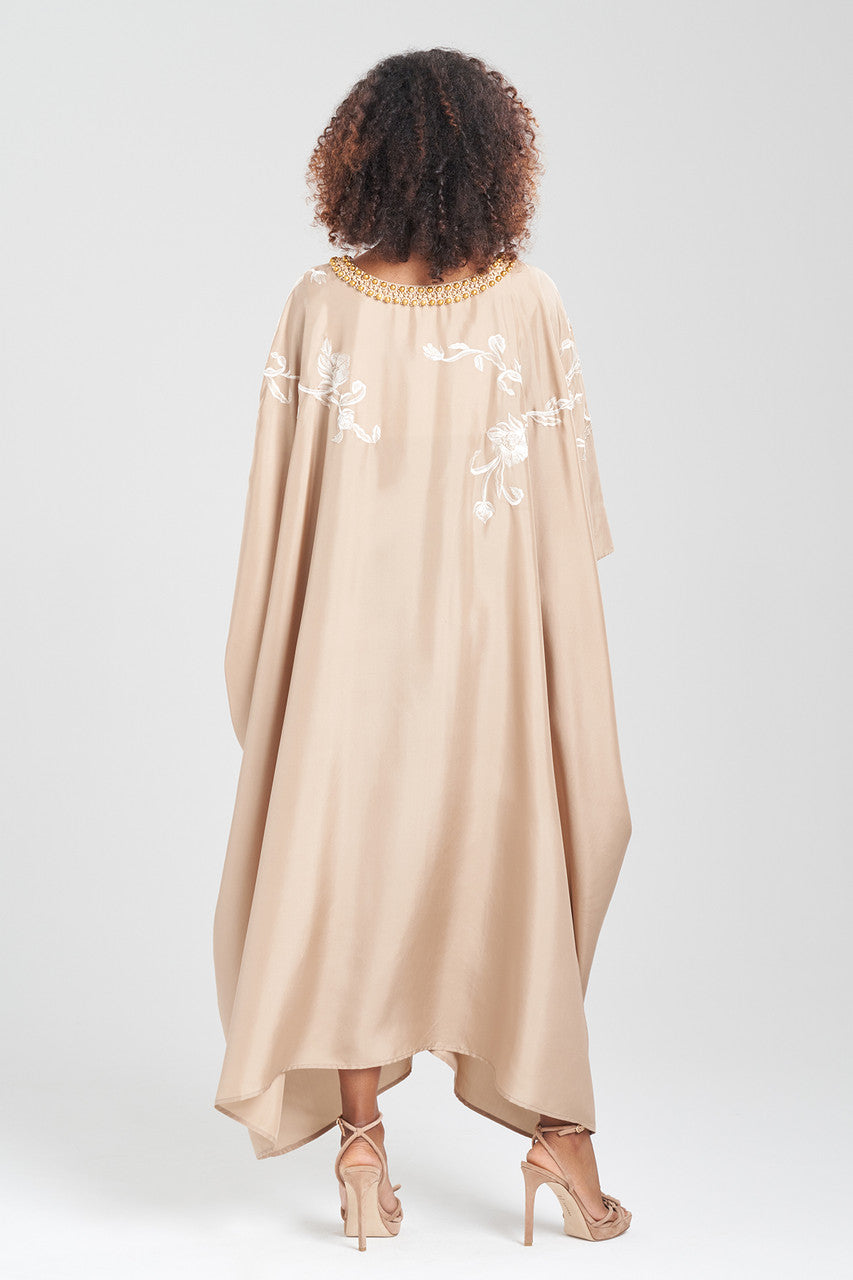 Buy Shinjo Habotai Embroidered Silk Caftan in Latte Online Latte Natori