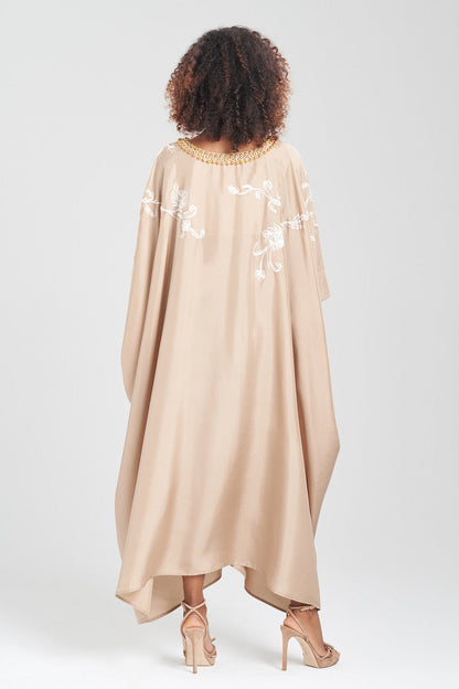 Buy Shinjo Habotai Embroidered Silk Caftan in Latte Online Latte Natori