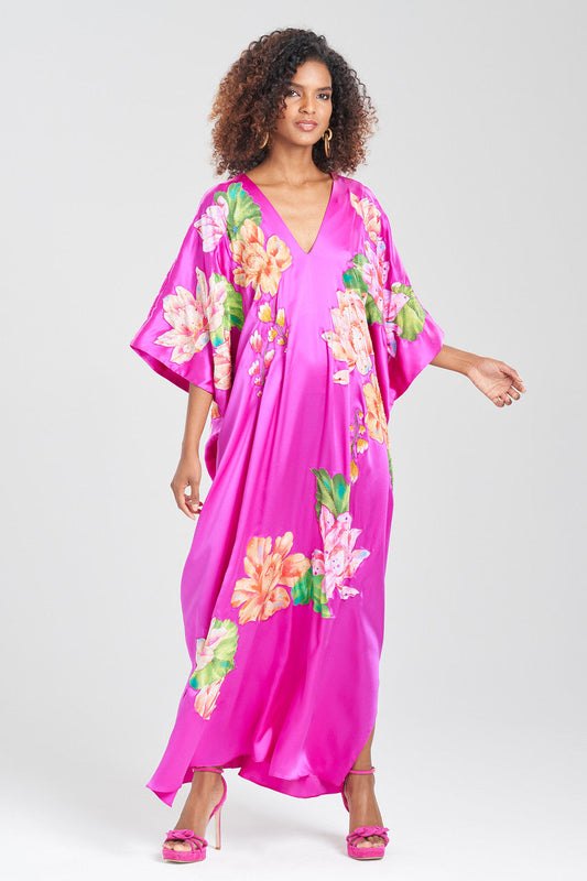 Buy Couture Hanabi Beaded Silk Caftan in Hot Pink Online Hot Pink Natori