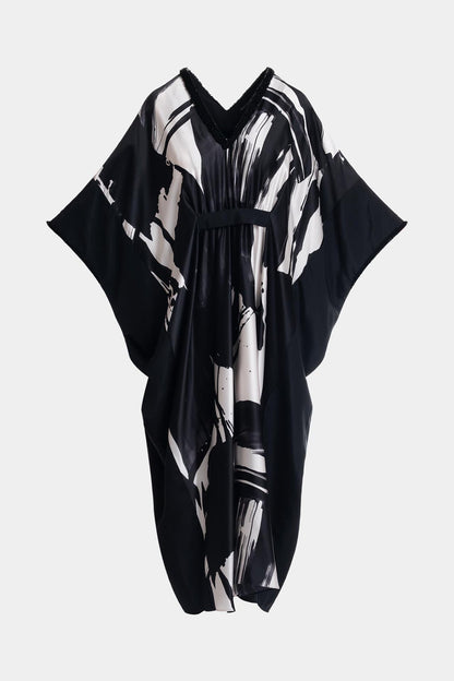 Shodo Beaded Silk Caftan Black White Natori