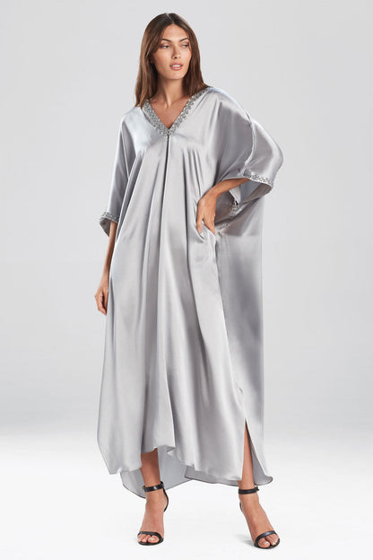 Buy Key Essentials Embellished Cocoon Silk Caftan in Silver Online Silver Natori