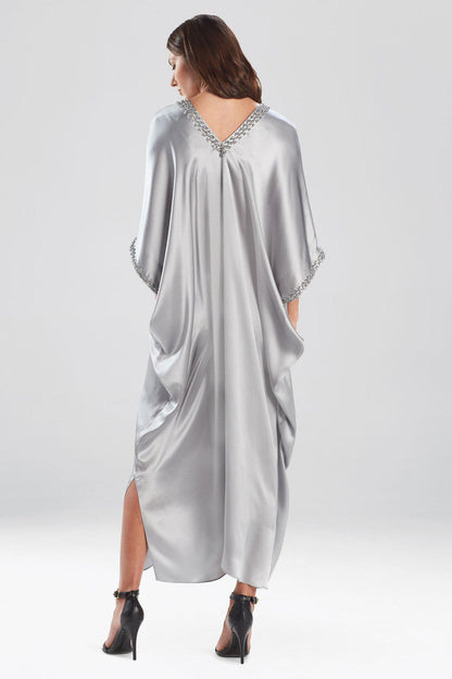 Buy Key Essentials Embellished Cocoon Silk Caftan in Silver Online Silver Natori