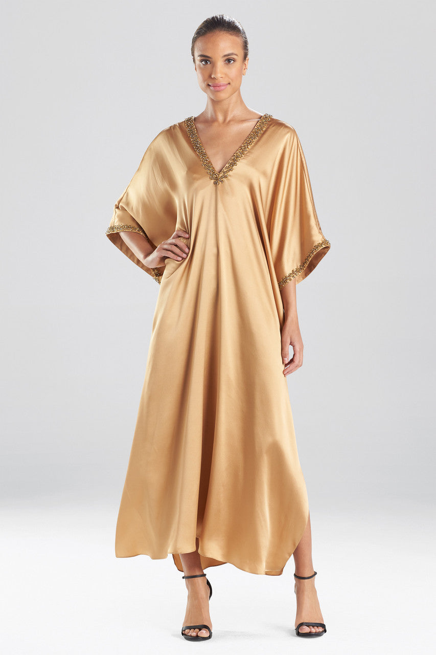 Buy Key Essentials Embellished Cocoon Silk Caftan in Brass Online Brass Natori