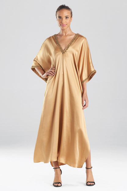 Buy Key Essentials Embellished Cocoon Silk Caftan in Brass Online Brass Natori