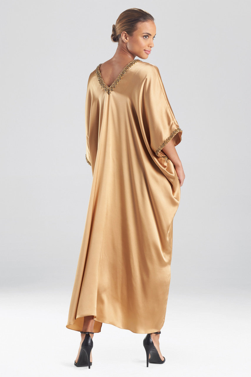 Buy Key Essentials Embellished Cocoon Silk Caftan in Brass Online Brass Natori