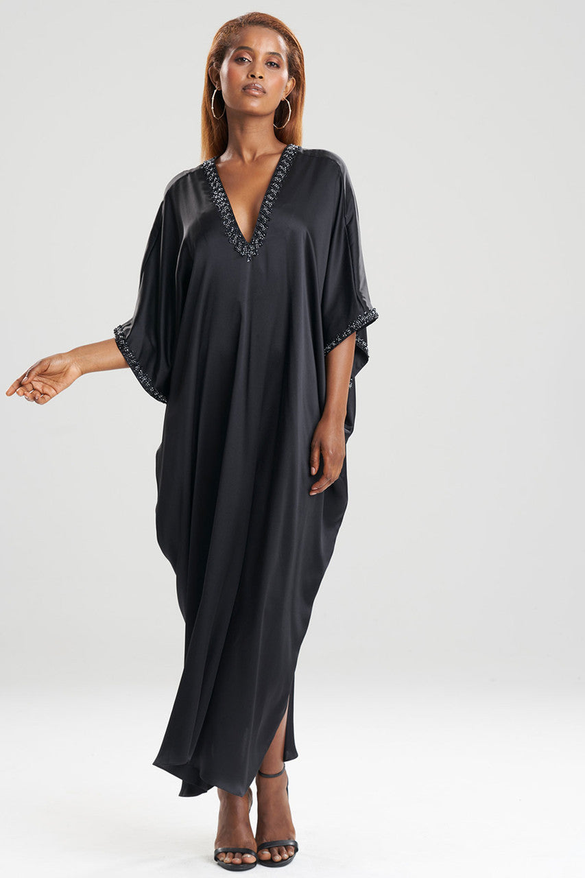 Buy Key Essentials Embellished Cocoon Silk Caftan in Black Online Black Natori