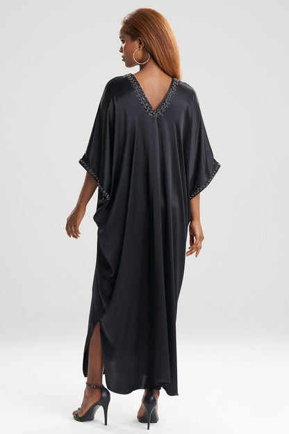 Buy Key Essentials Embellished Cocoon Silk Caftan in Black Online Black Natori