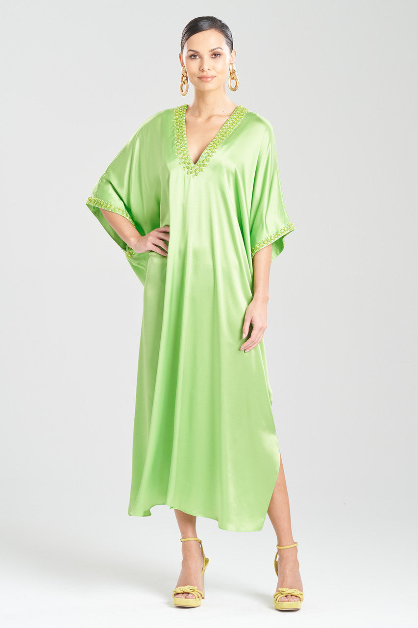 Buy Key Essentials Embellished Cocoon Silk Caftan in Limon Online Limon Natori