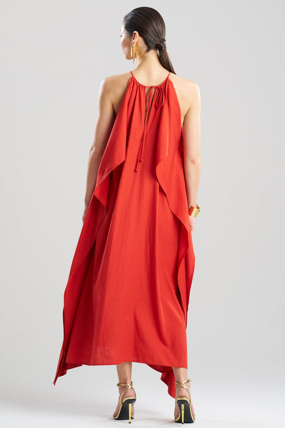 Solid Linen Belted Maxi Dress Burnt Red Natori
