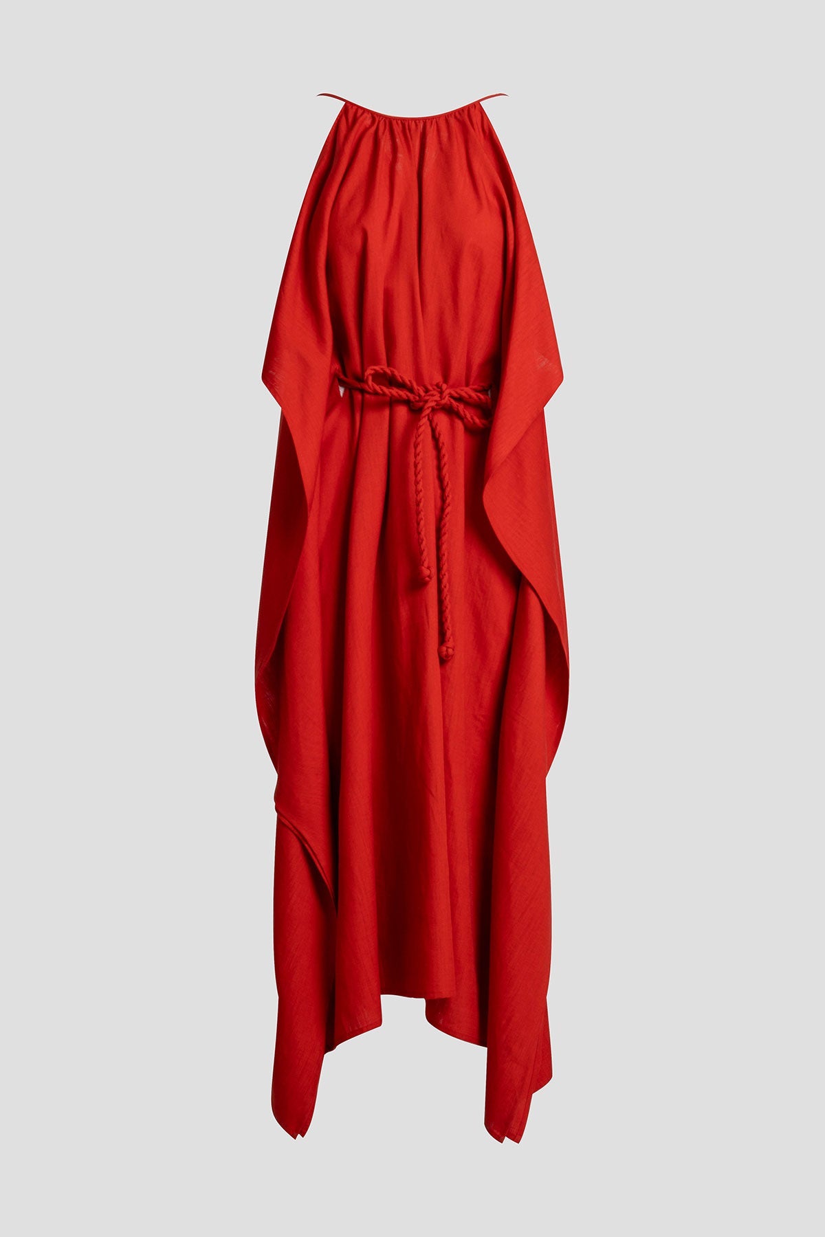 Solid Linen Belted Maxi Dress Burnt Red Natori