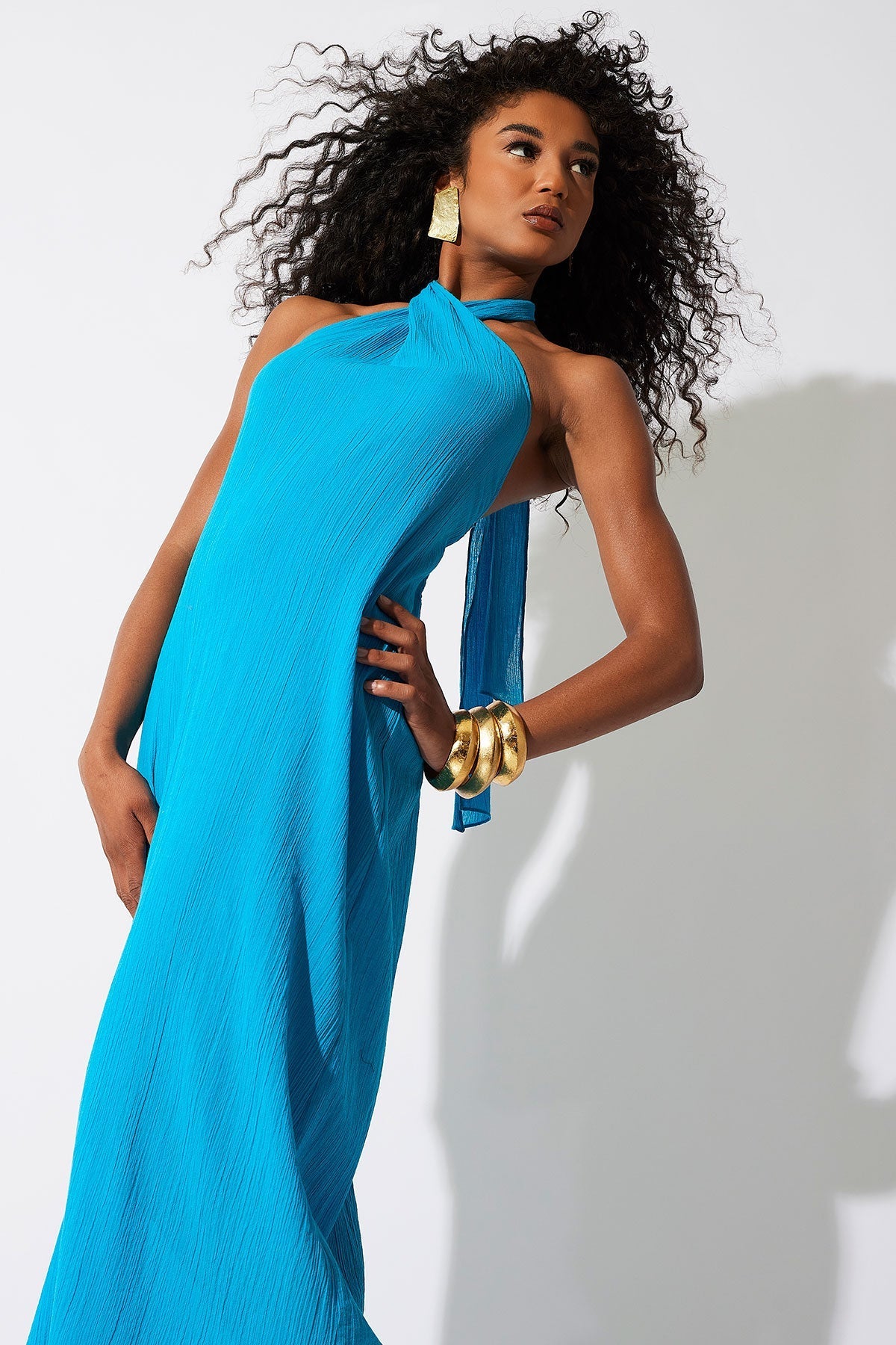 Cotton Gauze Maxi Halter Dress Wave Blue Natori