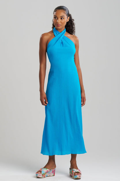 Cotton Gauze Maxi Halter Dress Wave Blue Natori