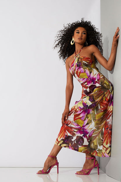 Rainforest Cotton Maxi Halter Dress Multi Natori