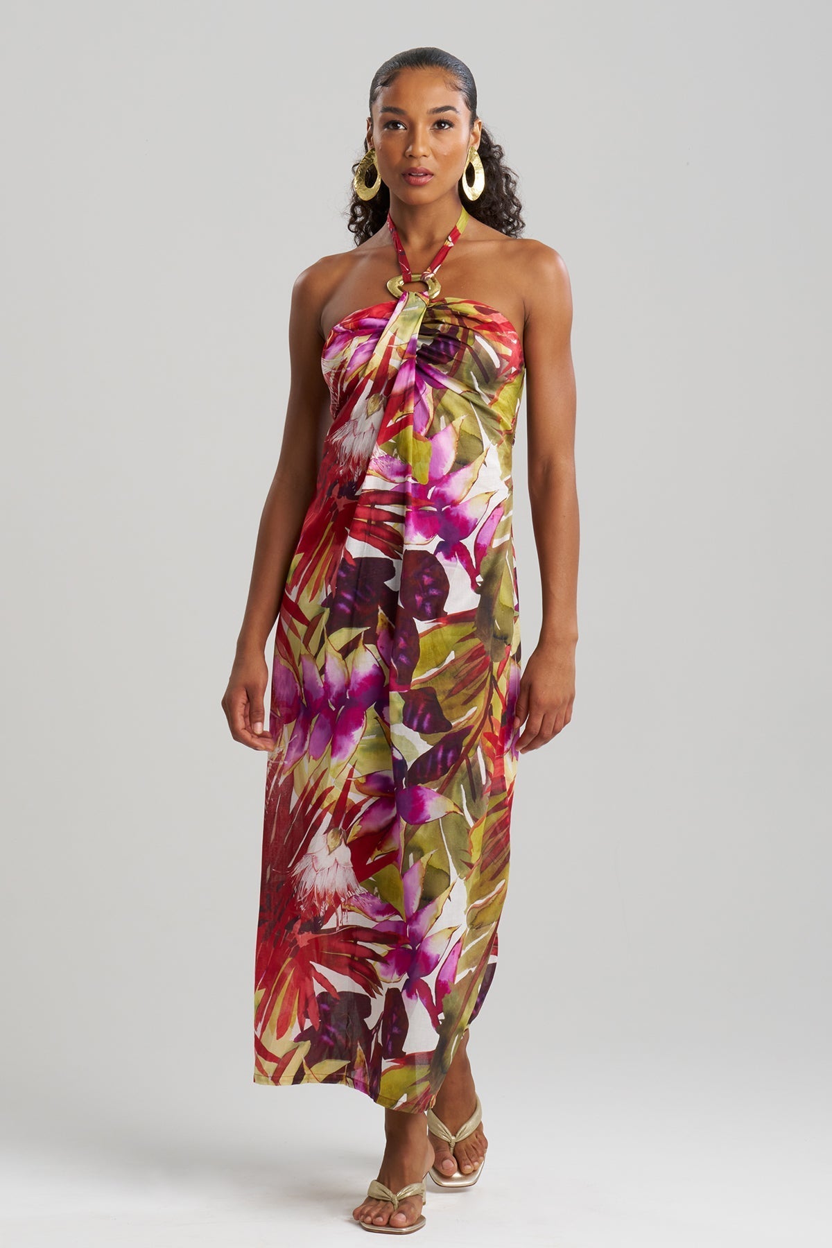 Rainforest Cotton Maxi Halter Dress Multi Natori