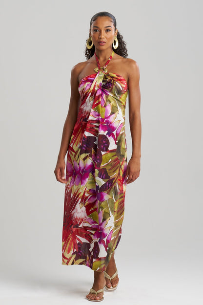 Rainforest Cotton Maxi Halter Dress Multi Natori