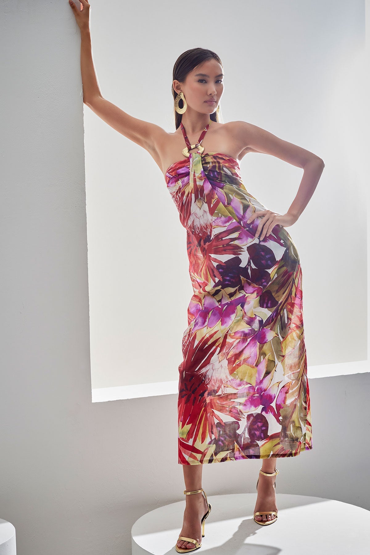 Rainforest Cotton Maxi Halter Dress Multi Natori