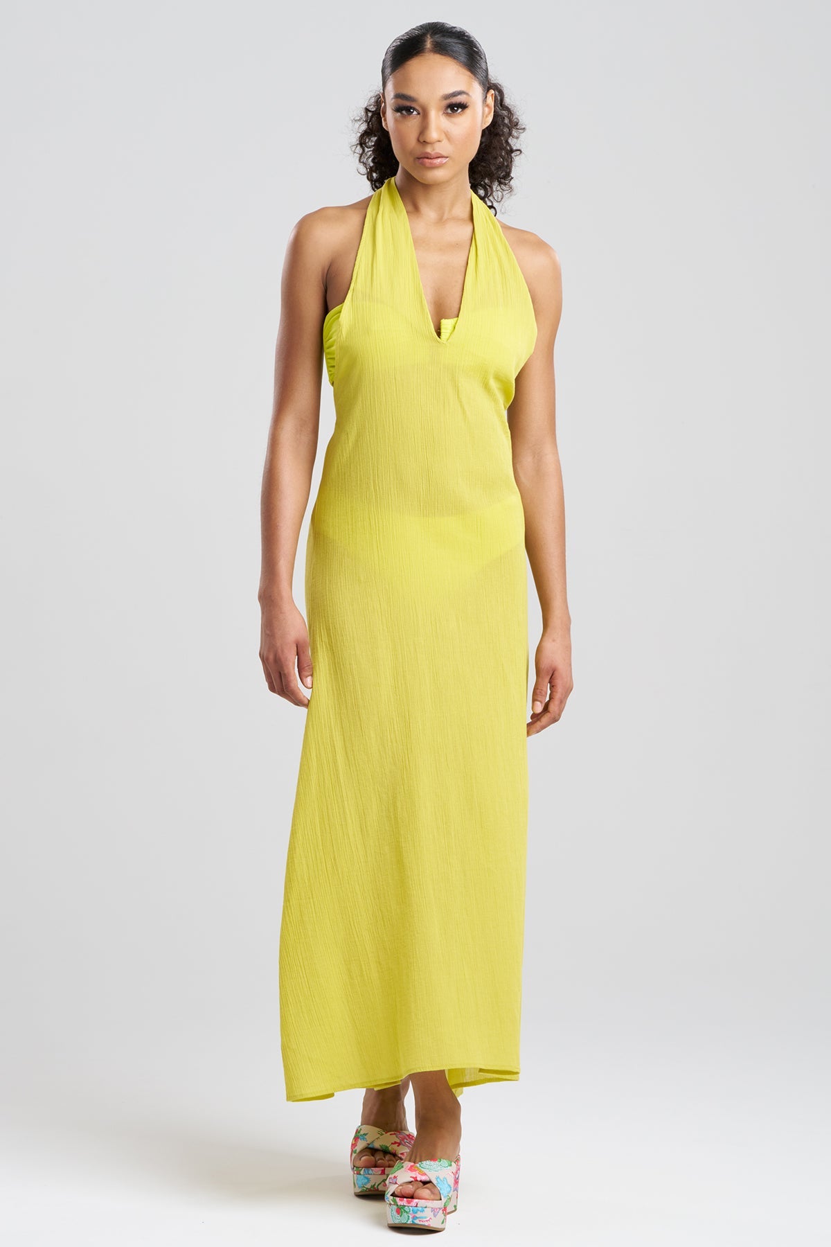 Cotton Gauze Maxi Halter Dress Citron Natori