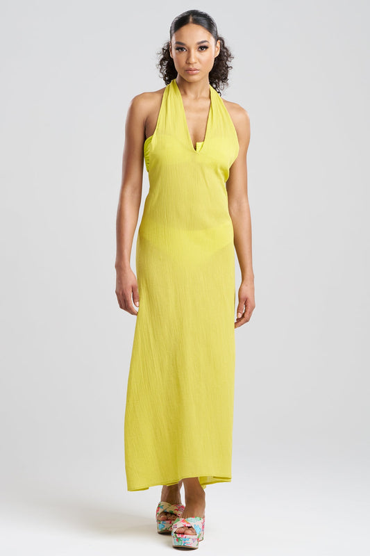 Cotton Gauze Maxi Halter Dress Citron Natori