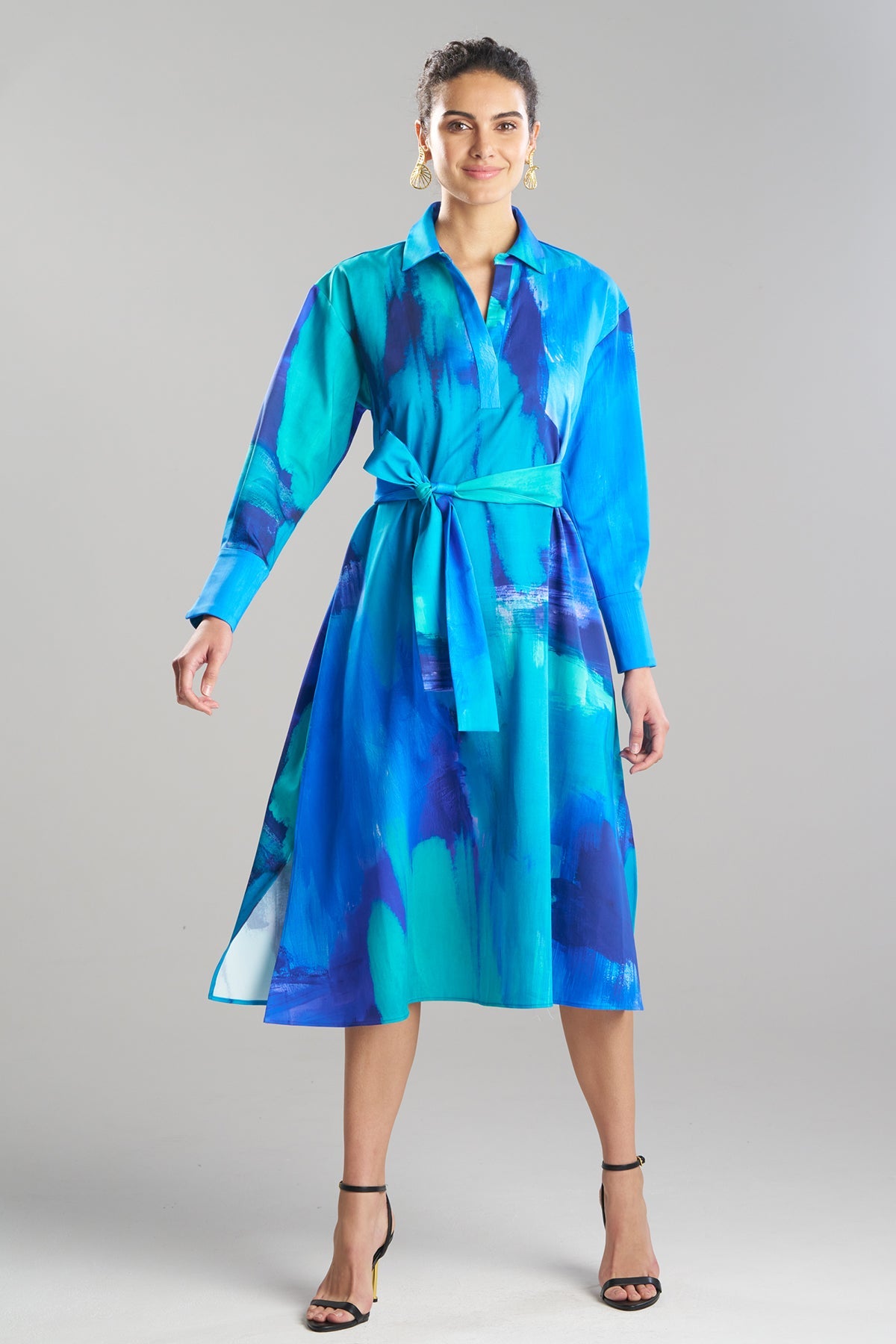Brushstroke Cotton Chino Oversized Shirtdress Blue Natori