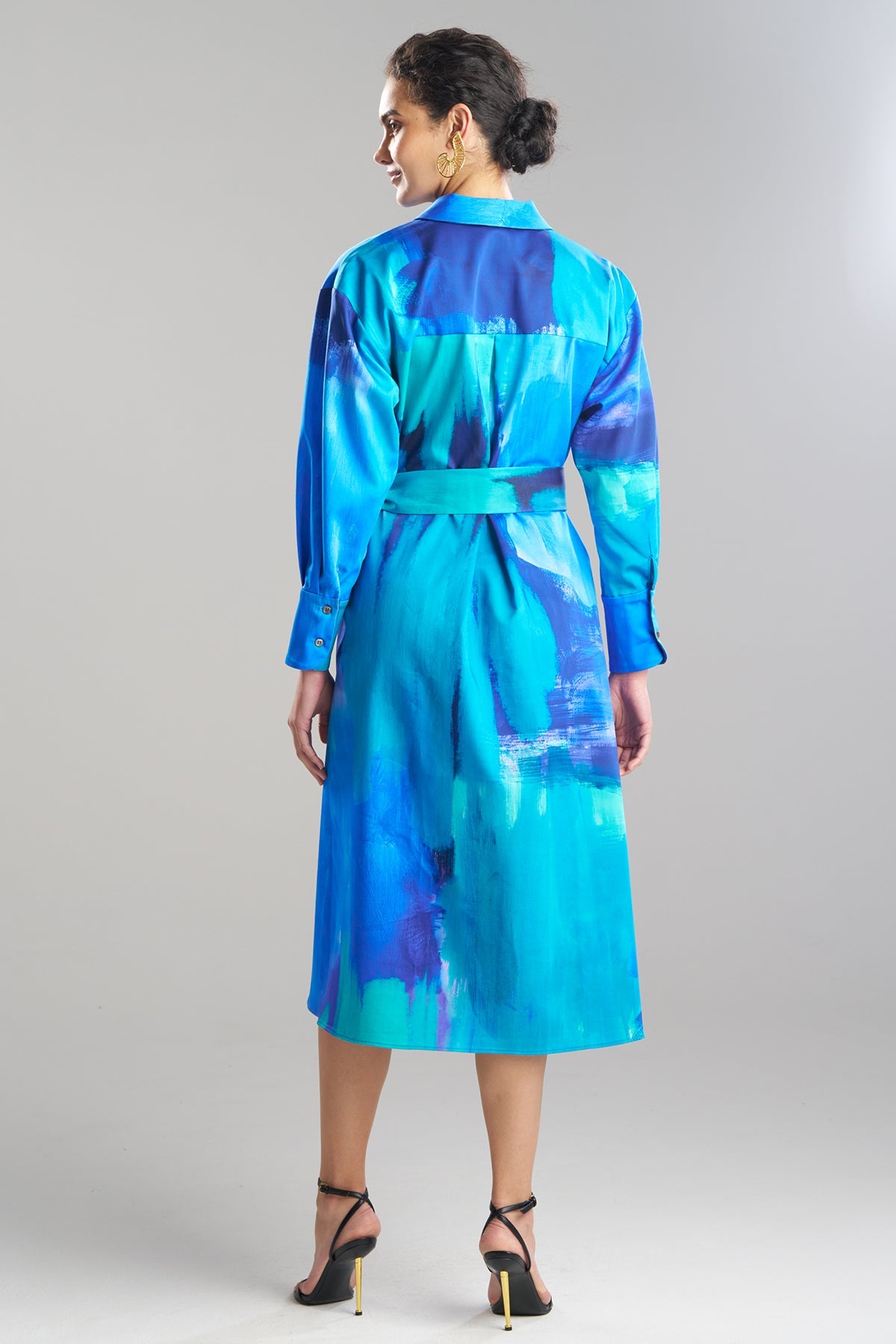 Brushstroke Cotton Chino Oversized Shirtdress Blue Natori
