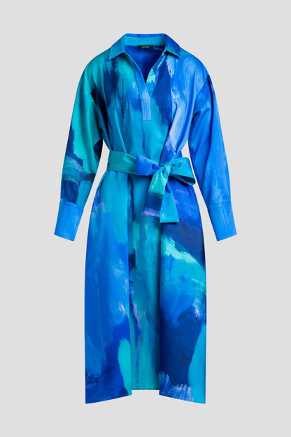 Brushstroke Cotton Chino Oversized Shirtdress Blue Natori