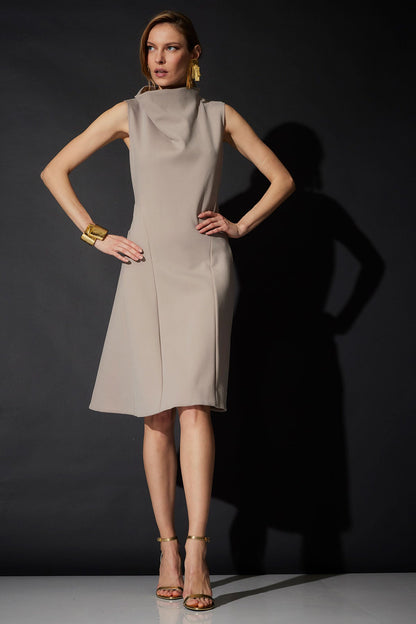 Techno Crepe Fit & Flare Funnel Neck Dress Taupe Natori