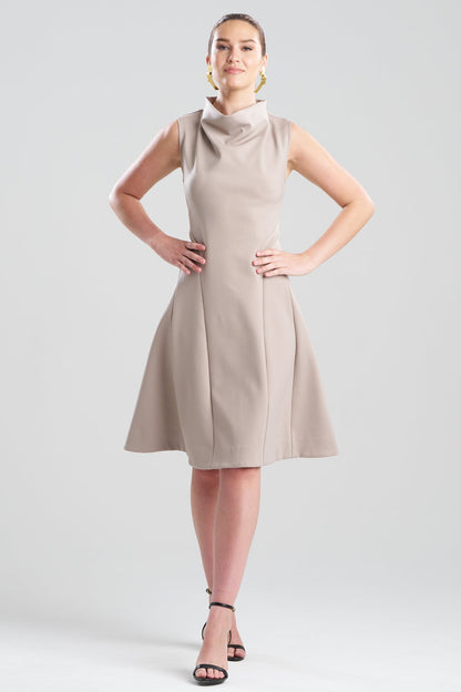 Techno Crepe Fit & Flare Funnel Neck Dress Taupe Natori